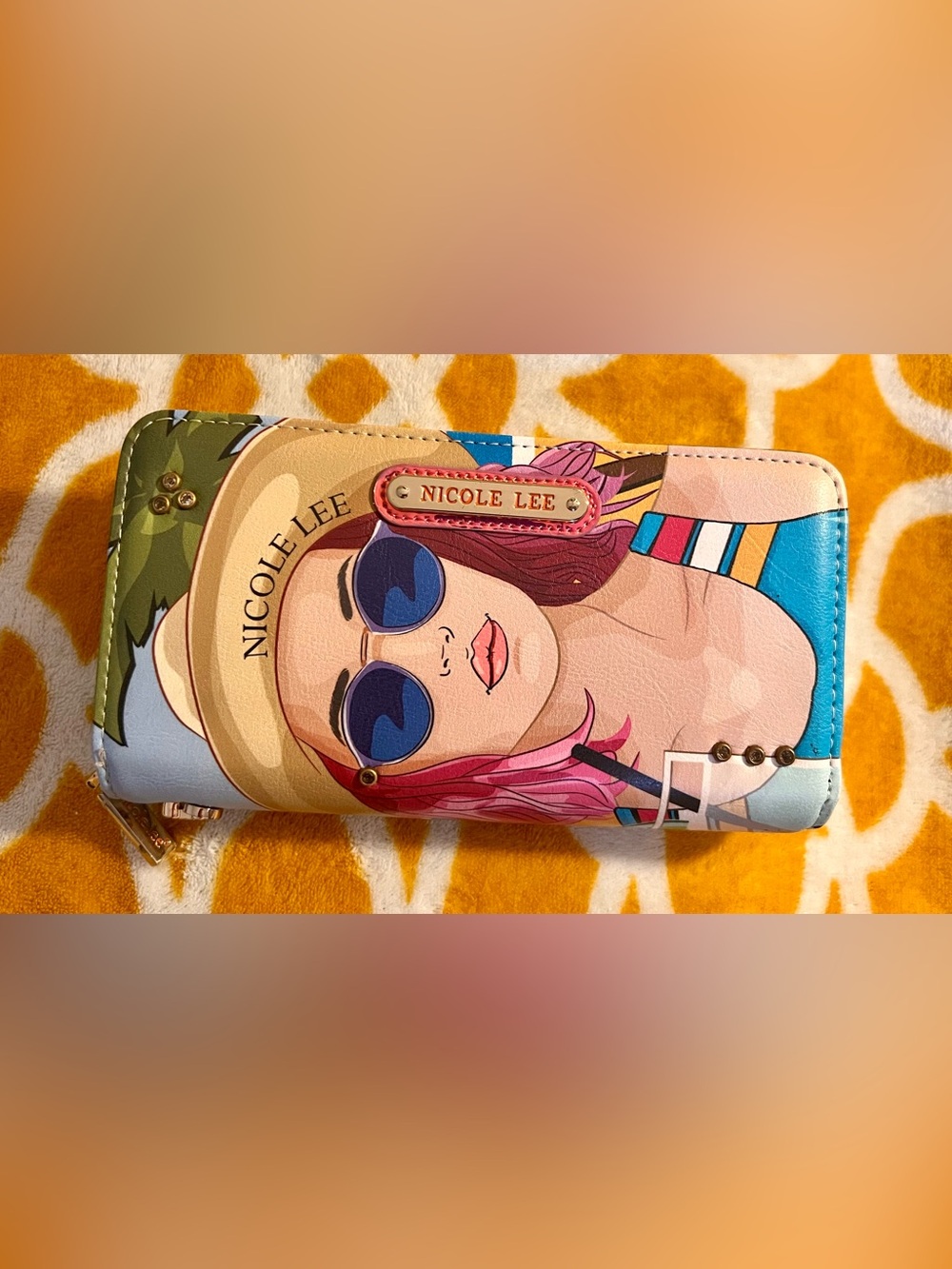 Nicole Lee Pink Multicolor Illustrated Zip Wallet